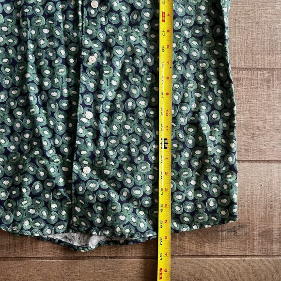 Eton 100% Linen Short Sleeve Button Up Shirt Green Blue Kiwi Print Sz 38 15 - Picture 8 of 11